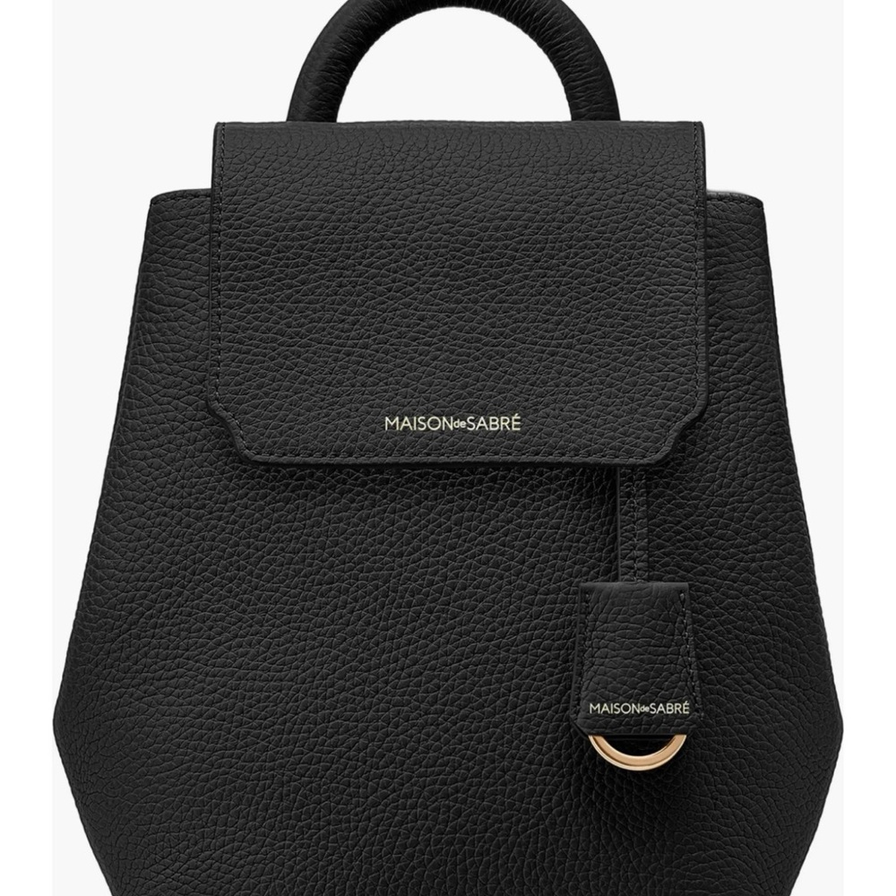 Small Black Leather Backpack with Structured Shape and Top Handle- Brand New